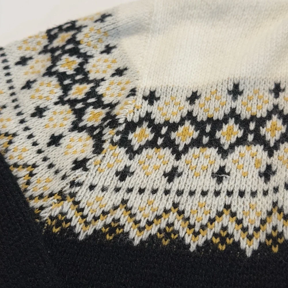 Vtg Orlon‎ CAMPUS Luxury Line Black Yellow Shawl Collar Sweater Fair Isles Small